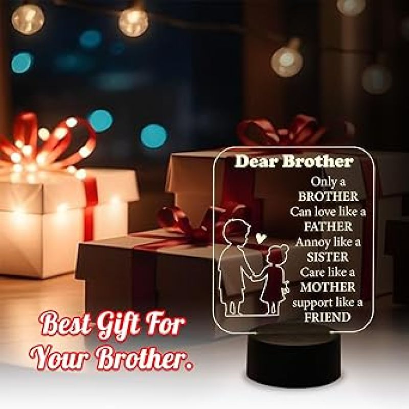 Dear Brother Engraved Night Lamp with Warm White Light Gift for Brother  Birthday Gift for Brother