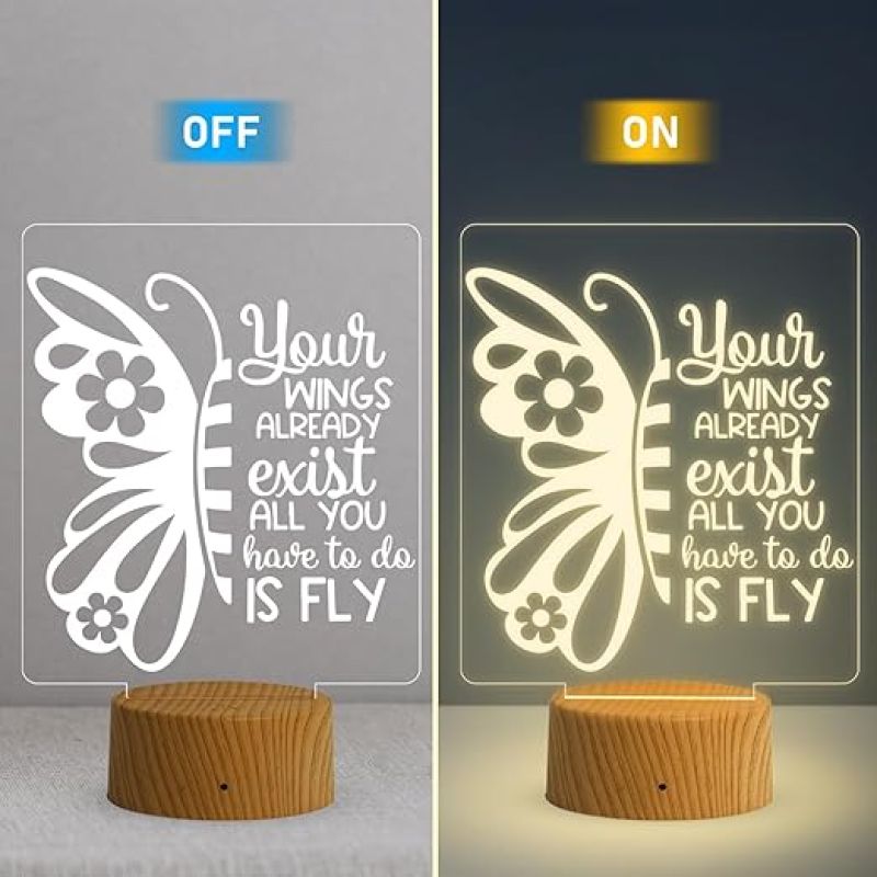 3D Illusion Butterfly Night Lamp & Positive Thought Led Desk Table Lamp with Warm White Light  Motivational Lamp  Birthday Gift Lamp