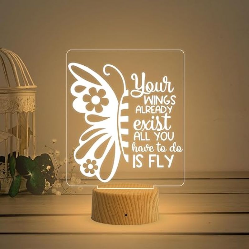 3D Illusion Butterfly Night Lamp & Positive Thought Led Desk Table Lamp with Warm White Light  Motivational Lamp  Birthday Gift Lamp