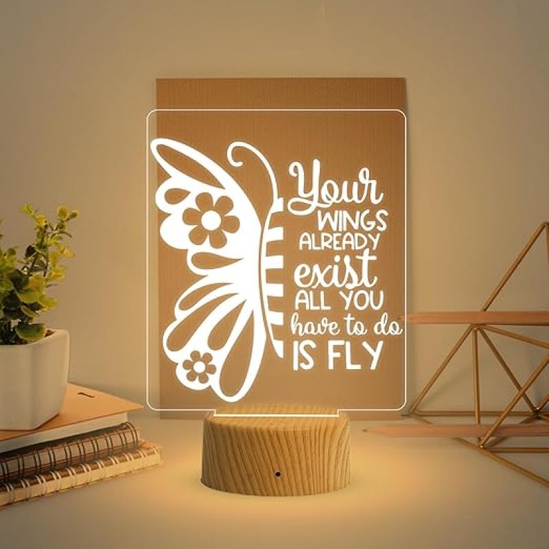 3D Illusion Butterfly Night Lamp & Positive Thought Led Desk Table Lamp with Warm White Light  Motivational Lamp  Birthday Gift Lamp