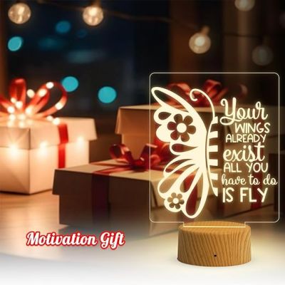 3D Illusion Butterfly Night Lamp & Positive Thought Led Desk Table Lamp with Warm White Light  Motivational Lamp  Birthday Gift Lamp