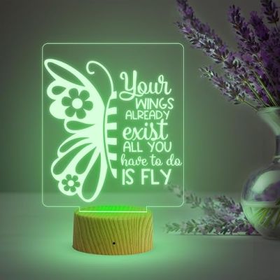 3D Illusion Butterfly Night Lamp & Positive Thought Led Desk Table Lamp with Automatic Color Changing Light  Motivational Lamp  Birthday Gift Lamp