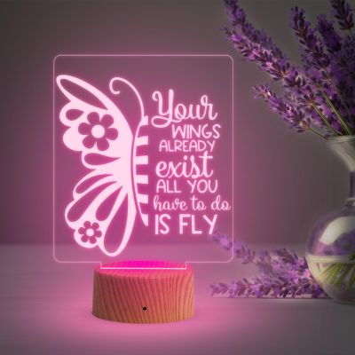 3D Illusion Butterfly Night Lamp & Positive Thought Led Desk Table Lamp with Automatic Color Changing Light  Motivational Lamp  Birthday Gift Lamp