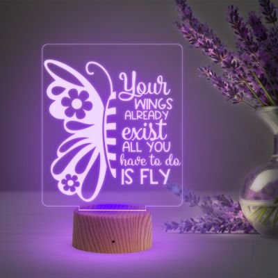 3D Illusion Butterfly Night Lamp & Positive Thought Led Desk Table Lamp with Automatic Color Changing Light  Motivational Lamp  Birthday Gift Lamp