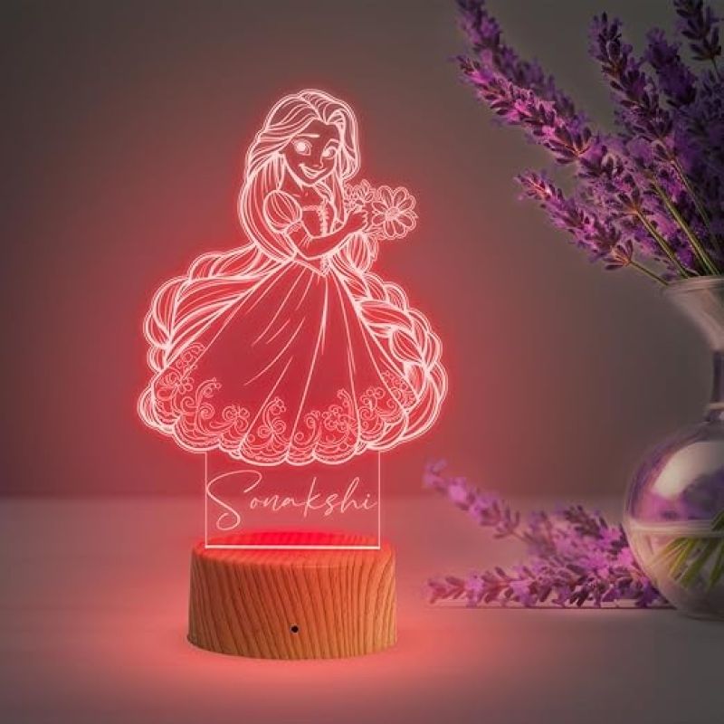 3D Illusion Personalized Princess Night Lamp with Automatic Color Changing  Gift for Kids  Bedside Table Lamp  Birthday Gift for Girls & Friends