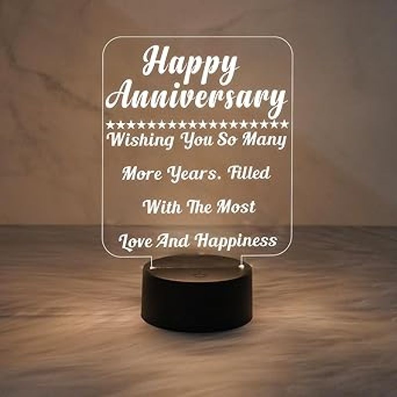 Happy Anniversary Wishing Engraved Night Lamp with Warm White Light  Anniversary Gift for Friends Sister Brother