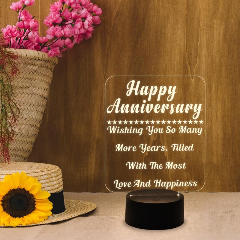 Happy Anniversary Wishing Engraved Night Lamp with Warm White Light  Anniversary Gift for Friends Sister Brother