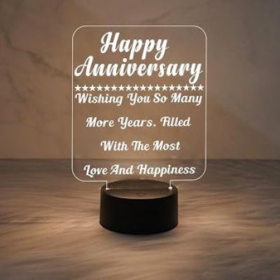 Happy Anniversary Wishing Engraved Night Lamp with Warm White Light  Anniversary Gift for Friends Sister Brother