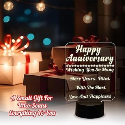 Happy Anniversary Wishing Engraved Night Lamp with Warm White Light  Anniversary Gift for Friends Sister Brother