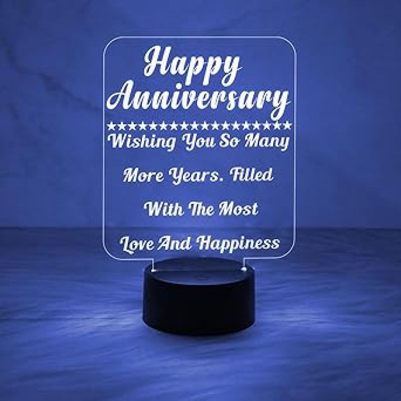 Happy Anniversary Wishing Engraved Night Lamp with Automatic Color Changing Light  Anniversary Gift for Friends Sister Brother
