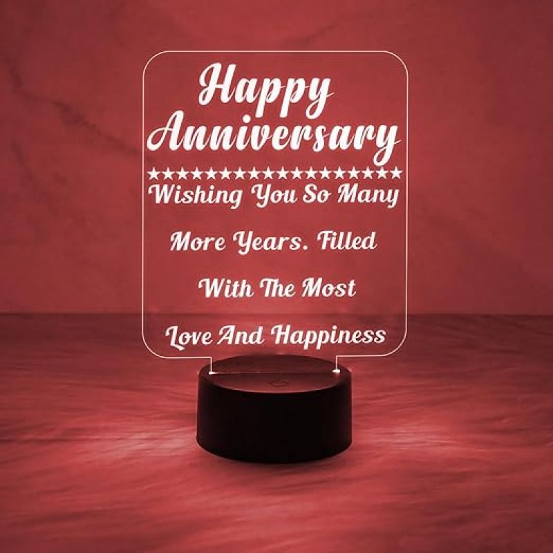 Happy Anniversary Wishing Engraved Night Lamp with Automatic Color Changing Light  Anniversary Gift for Friends Sister Brother