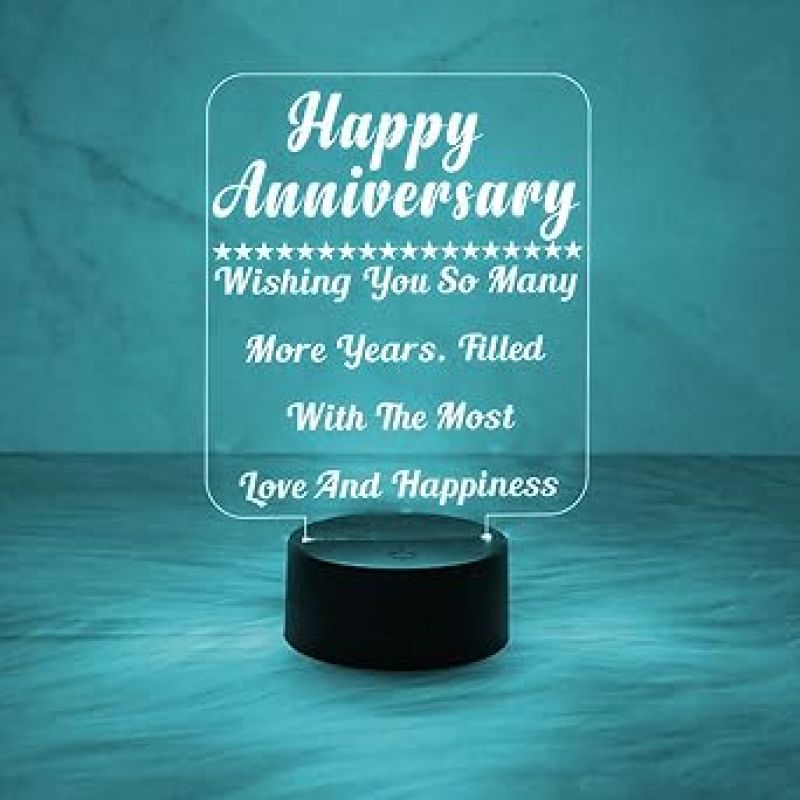 Happy Anniversary Wishing Engraved Night Lamp with Automatic Color Changing Light  Anniversary Gift for Friends Sister Brother