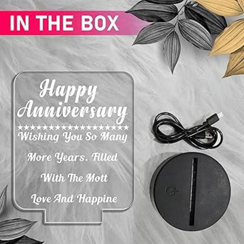 Happy Anniversary Wishing Engraved Night Lamp with Automatic Color Changing Light  Anniversary Gift for Friends Sister Brother