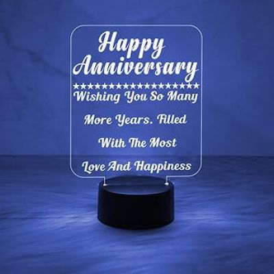 Happy Anniversary Wishing Engraved Night Lamp with Automatic Color Changing Light  Anniversary Gift for Friends Sister Brother