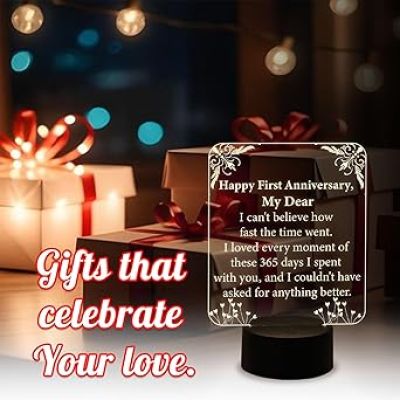 1st Anniversary Gift for Wife  Wishing Anniversary Engraved Night Lamp with Warm White Light  Thankyou Gift for Wife