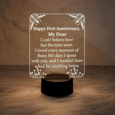 1st Anniversary Gift for Wife  Wishing Anniversary Engraved Night Lamp with Warm White Light  Thankyou Gift for Wife