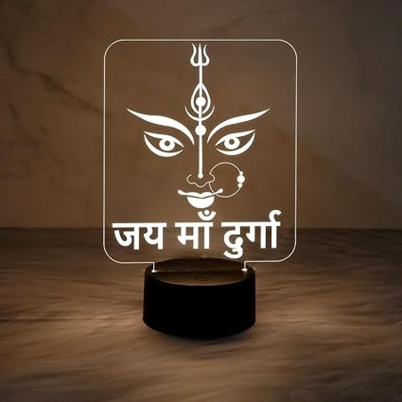 3D Illusion Jai Maa Durga Night Lamp with Warm White Light  Home & Pooja Room Decor Light  Blessing Gift  Religious Gift Items