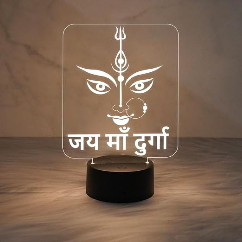 3D Illusion Jai Maa Durga Night Lamp with Warm White Light  Home & Pooja Room Decor Light  Blessing Gift  Religious Gift Items