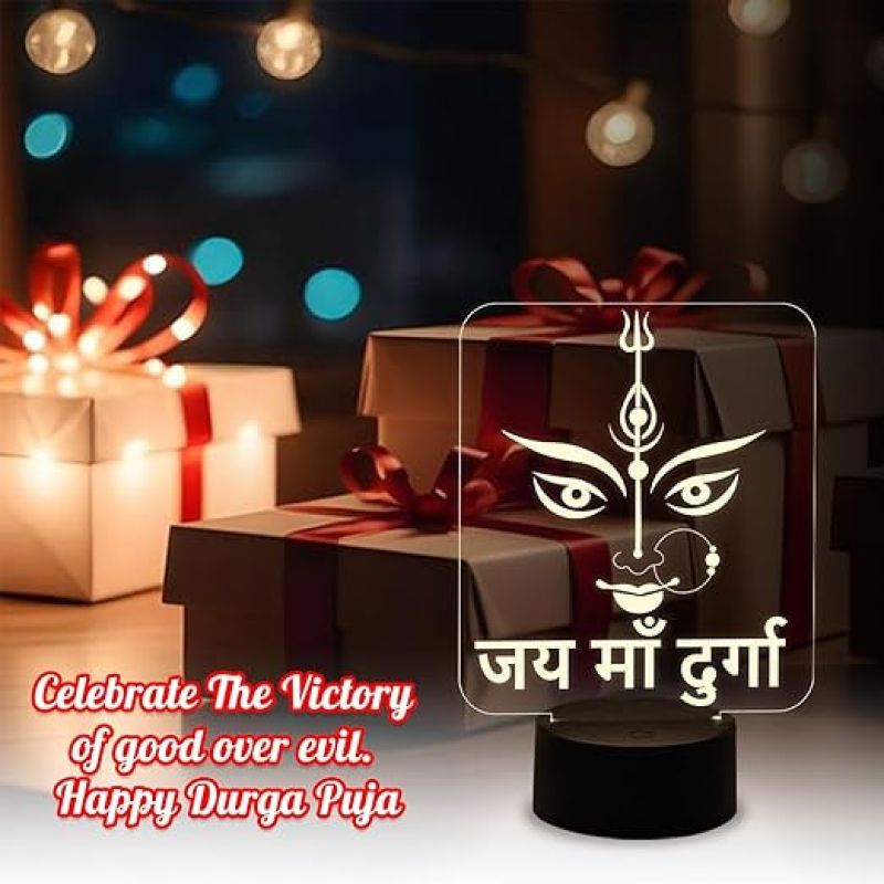 3D Illusion Jai Maa Durga Night Lamp with Warm White Light  Home & Pooja Room Decor Light  Blessing Gift  Religious Gift Items