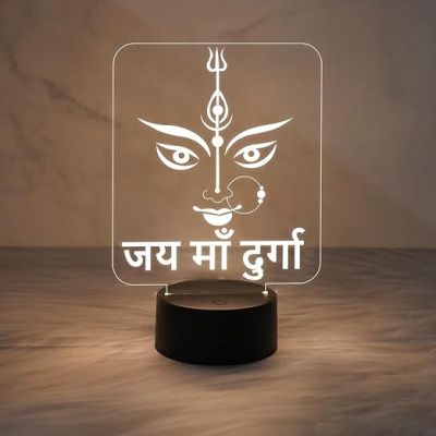 3D Illusion Jai Maa Durga Night Lamp with Warm White Light  Home & Pooja Room Decor Light  Blessing Gift  Religious Gift Items