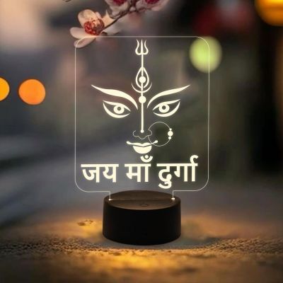 3D Illusion Jai Maa Durga Night Lamp with Warm White Light  Home & Pooja Room Decor Light  Blessing Gift  Religious Gift Items