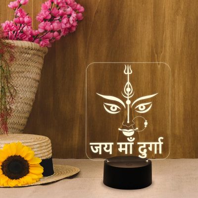 3D Illusion Jai Maa Durga Night Lamp with Warm White Light  Home & Pooja Room Decor Light  Blessing Gift  Religious Gift Items