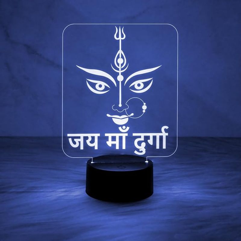 Illusion Jai Maa Durga Night Lamp with Automatic Color Changing Light  Home & Pooja Room Decor Light  Blessing Gift  Religious Gift Items