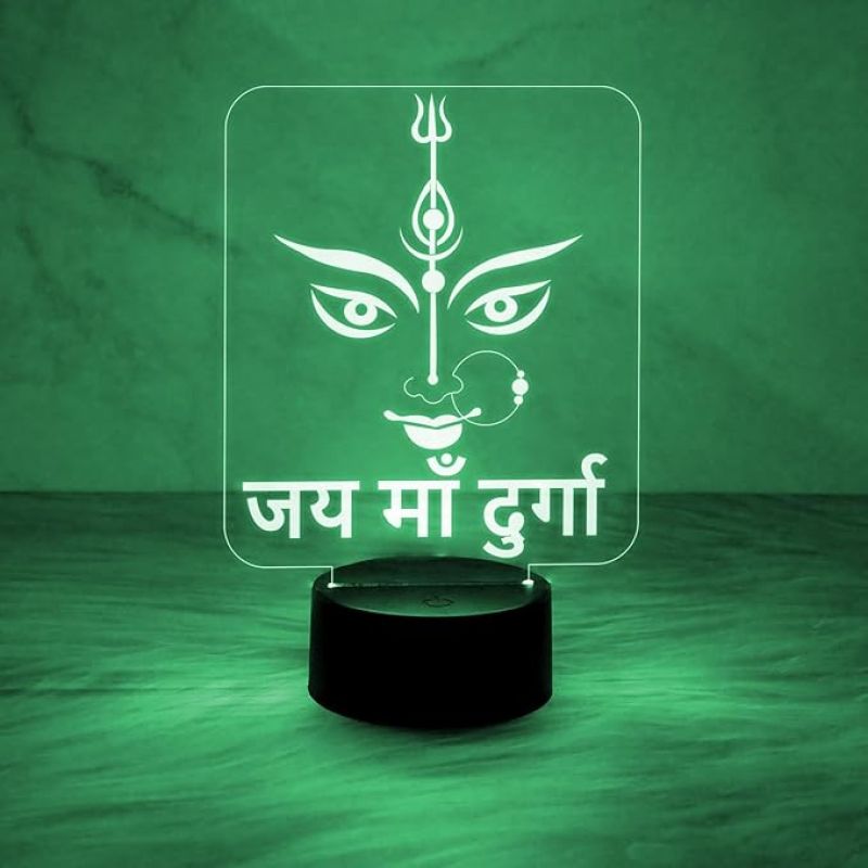 Illusion Jai Maa Durga Night Lamp with Automatic Color Changing Light  Home & Pooja Room Decor Light  Blessing Gift  Religious Gift Items