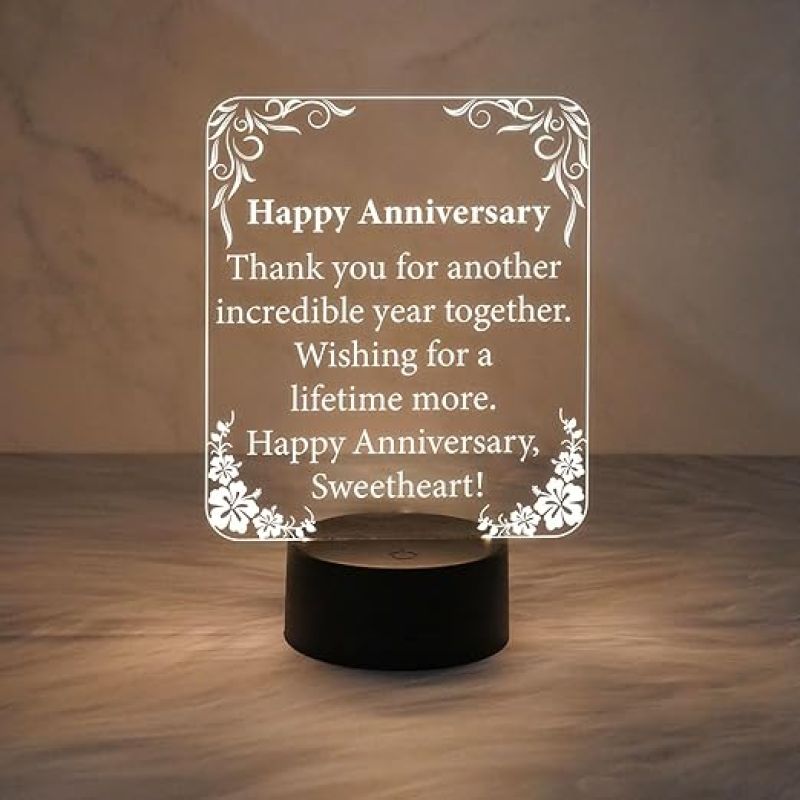 Anniversary Gift for Wife Husband  Wishing Anniversary Engraved Night Lamp with Warm White Light  Thankyou Gift for Wife