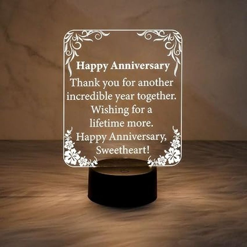 Anniversary Gift for Wife Husband  Wishing Anniversary Engraved Night Lamp with Warm White Light  Thankyou Gift for Wife