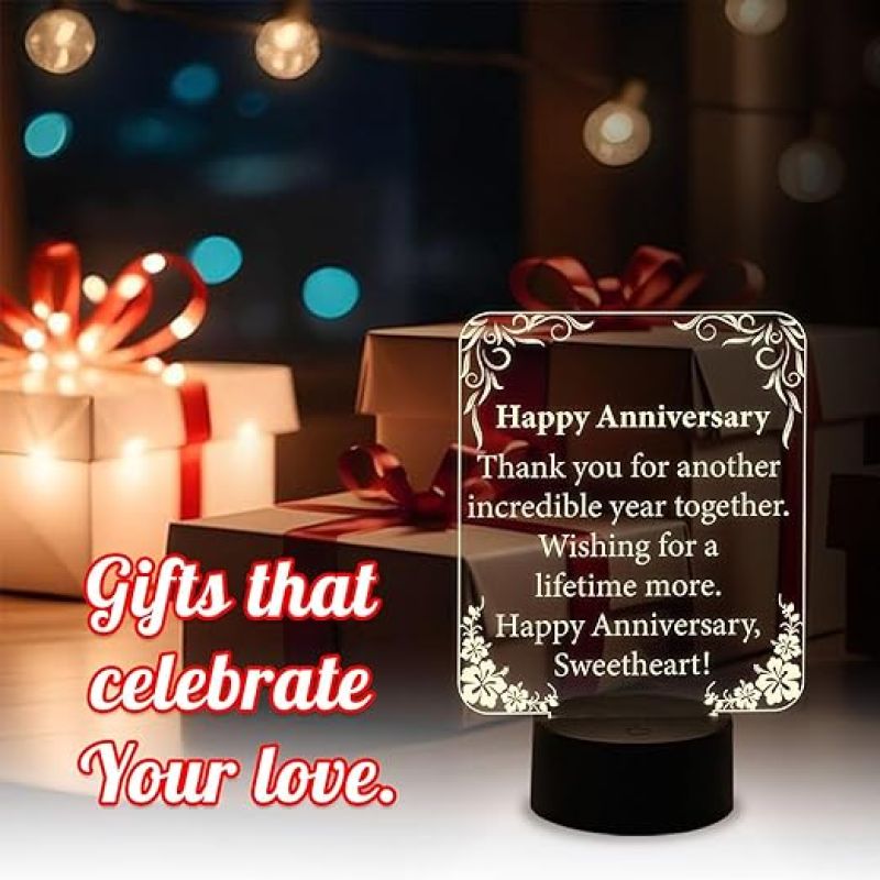 Anniversary Gift for Wife Husband  Wishing Anniversary Engraved Night Lamp with Warm White Light  Thankyou Gift for Wife