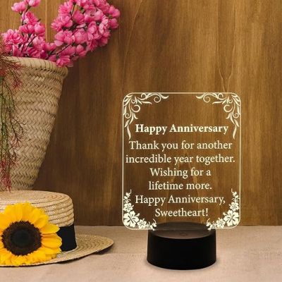 Anniversary Gift for Wife Husband  Wishing Anniversary Engraved Night Lamp with Warm White Light  Thankyou Gift for Wife