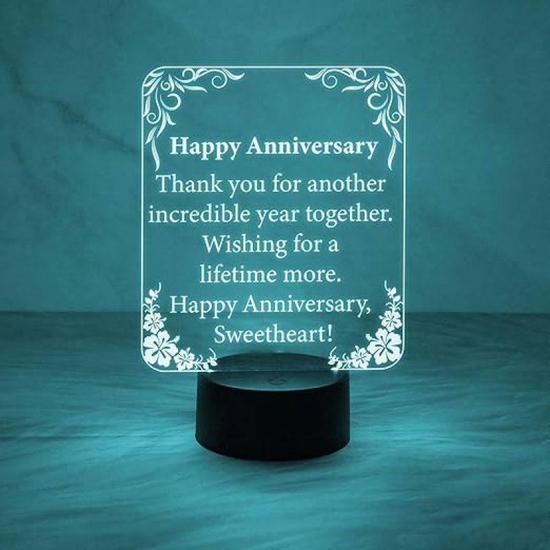 Anniversary Gift for Wife Husband | Wishing Anniversary Engraved Night Lamp with Automatic Color Changing Light Thankyou Gift for Wife