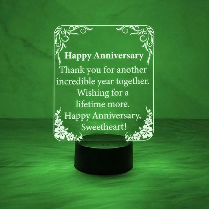 Anniversary Gift for Wife Husband | Wishing Anniversary Engraved Night Lamp with Automatic Color Changing Light Thankyou Gift for Wife