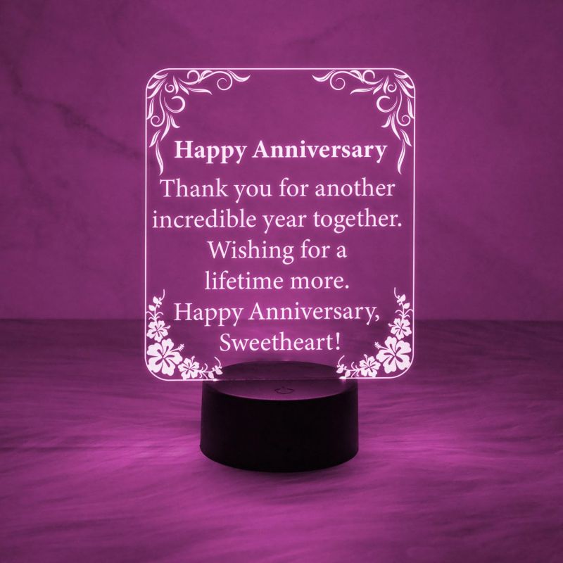 Anniversary Gift for Wife Husband | Wishing Anniversary Engraved Night Lamp with Automatic Color Changing Light Thankyou Gift for Wife