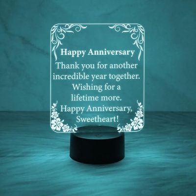 Anniversary Gift for Wife Husband | Wishing Anniversary Engraved Night Lamp with Automatic Color Changing Light Thankyou Gift for Wife