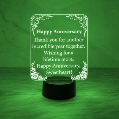 Anniversary Gift for Wife Husband | Wishing Anniversary Engraved Night Lamp with Automatic Color Changing Light Thankyou Gift for Wife
