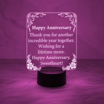 Anniversary Gift for Wife Husband | Wishing Anniversary Engraved Night Lamp with Automatic Color Changing Light Thankyou Gift for Wife