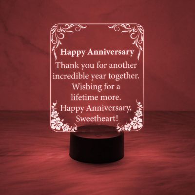 Anniversary Gift for Wife Husband | Wishing Anniversary Engraved Night Lamp with Automatic Color Changing Light Thankyou Gift for Wife