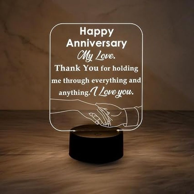 Happy Anniversary My Love Engraved Night Lamp with Warm White Light  Anniversary Gift for Wife Thankyou Gift for Wife