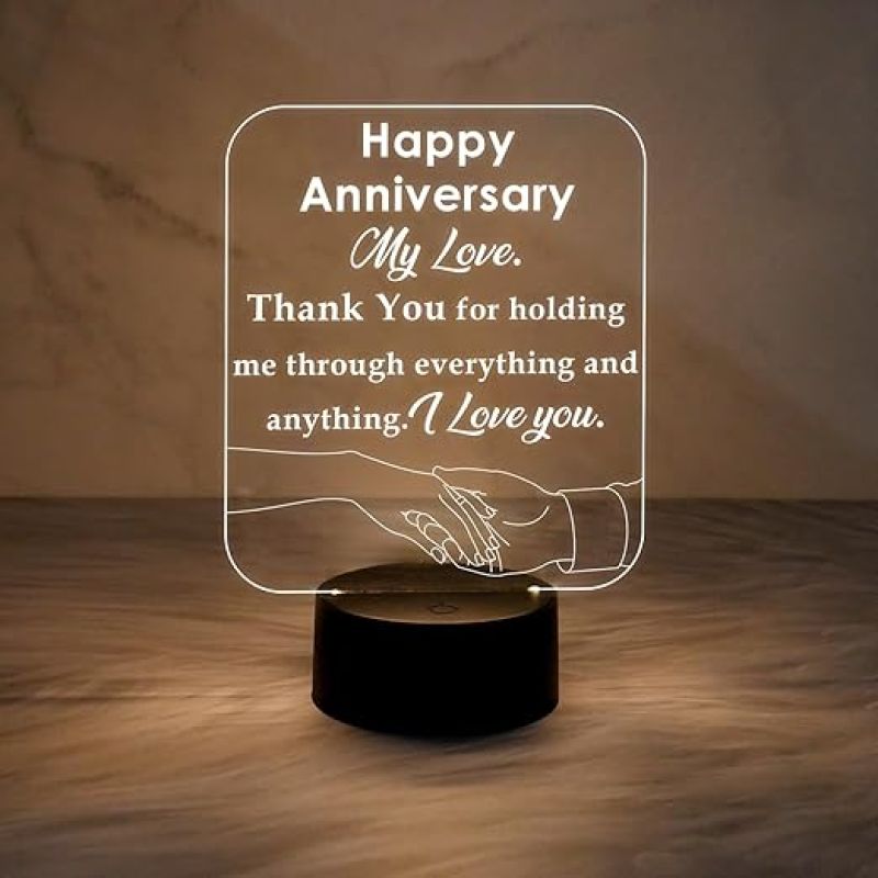 Happy Anniversary My Love Engraved Night Lamp with Warm White Light  Anniversary Gift for Wife Thankyou Gift for Wife