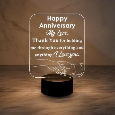 Happy Anniversary My Love Engraved Night Lamp with Warm White Light  Anniversary Gift for Wife Thankyou Gift for Wife