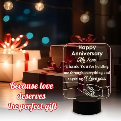 Happy Anniversary My Love Engraved Night Lamp with Warm White Light  Anniversary Gift for Wife Thankyou Gift for Wife