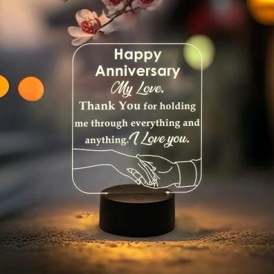 Happy Anniversary My Love Engraved Night Lamp with Warm White Light  Anniversary Gift for Wife Thankyou Gift for Wife