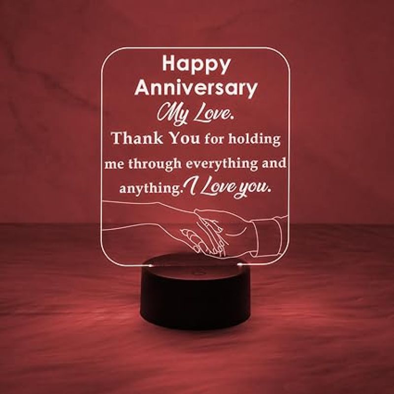 Happy Anniversary My Love Engraved Night Lamp with Automatic Color Changing Light  Anniversary Gift for Wife  Thankyou Gift for Wife