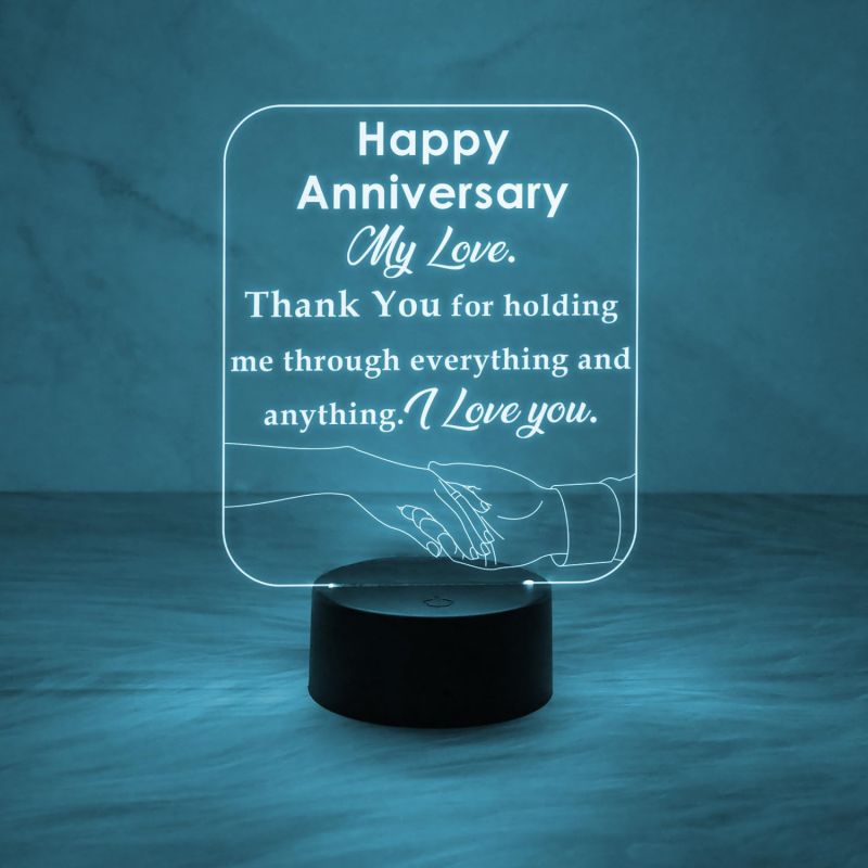 Happy Anniversary My Love Engraved Night Lamp with Automatic Color Changing Light  Anniversary Gift for Wife  Thankyou Gift for Wife