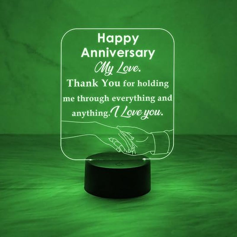 Happy Anniversary My Love Engraved Night Lamp with Automatic Color Changing Light  Anniversary Gift for Wife  Thankyou Gift for Wife