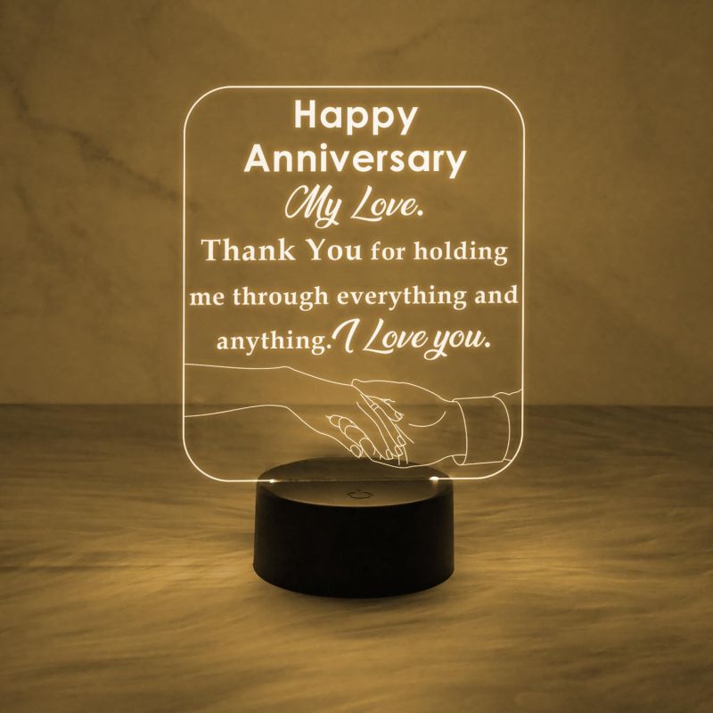 Happy Anniversary My Love Engraved Night Lamp with Automatic Color Changing Light  Anniversary Gift for Wife  Thankyou Gift for Wife