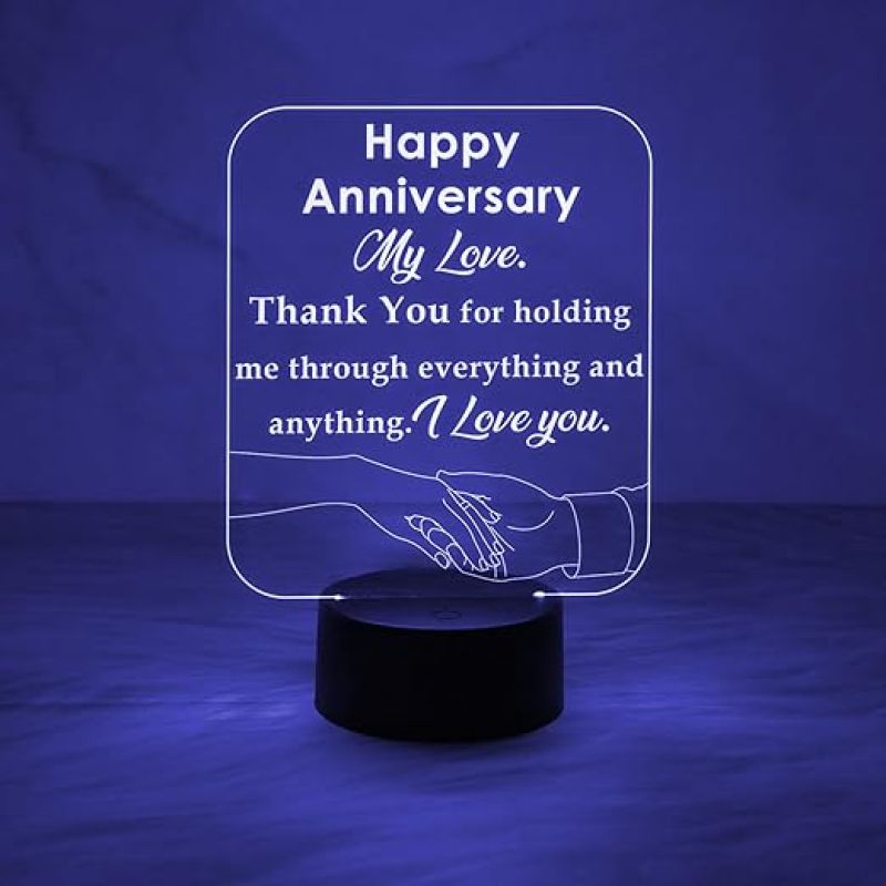 Happy Anniversary My Love Engraved Night Lamp with Automatic Color Changing Light  Anniversary Gift for Wife  Thankyou Gift for Wife