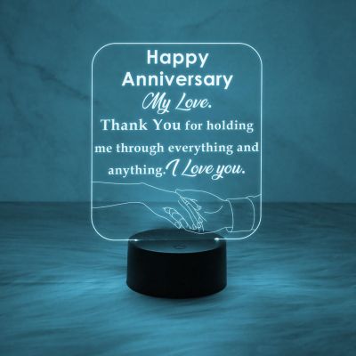 Happy Anniversary My Love Engraved Night Lamp with Automatic Color Changing Light  Anniversary Gift for Wife  Thankyou Gift for Wife